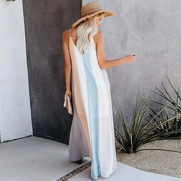 She & Sky Women's Multicolor Sleeveless Long V-Neck Sexy Floor Length - Picture 1 of 7